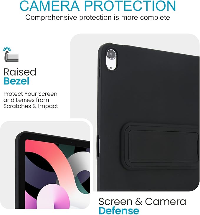 for iPad Air 11-inch M4/M3/M2 (2026/2025/2024) Case, Shockproof Protective Back Cover with Kickstand Slim Shell for Women Men, Black