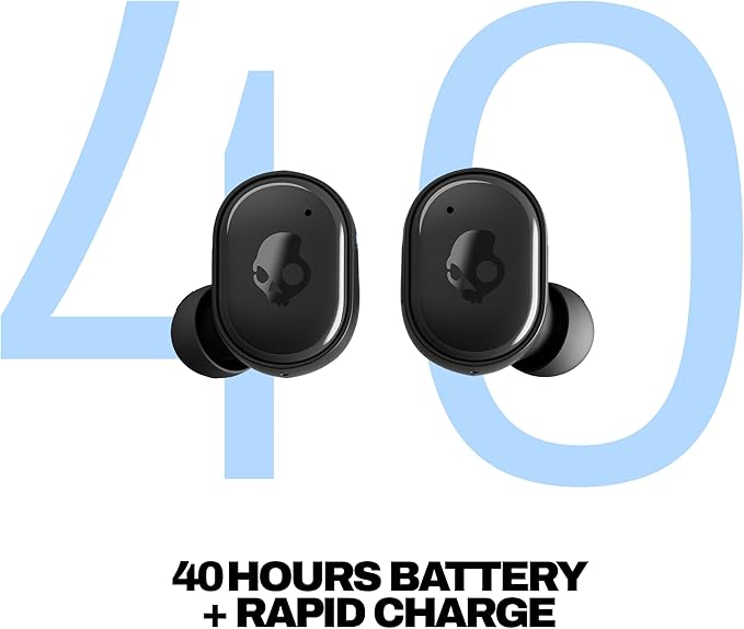 Skullcandy Grind Wireless Earbuds, Bluetooth Headphones, Up to 40 Hours Battery, Noise Isolating Fit, Microphone for iPhone Android, Customizable via Skull-iQ App - True Black
