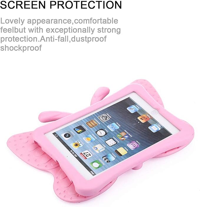 Kids Case for Apple iPad mini 5/Mini 4/Mini 3/Mini 2/Mini 1 with Kickstand Soft EVA Foam Lightweight Shockproof Stand Cover for iPad mini 5th/4th/3rd/2nd/1st Generation 7.9", Pink Butterfly