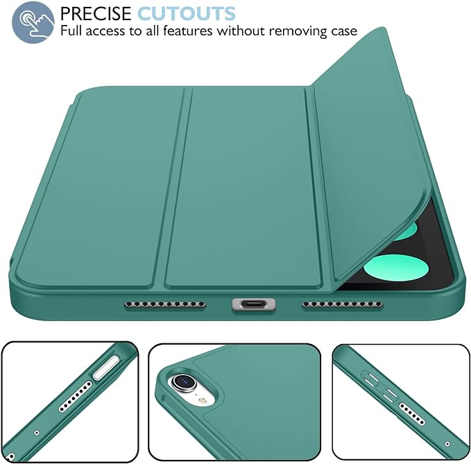 iMieet iPad mini 7 Case 2024 (A17 Pro), iPad mini 6 Case (8.3-Inch,2021 Model), iPad mini 7th/6th Generation Case with Pencil Holder, Trifold Stand Smart Case with Soft TPU Back,Forest Green