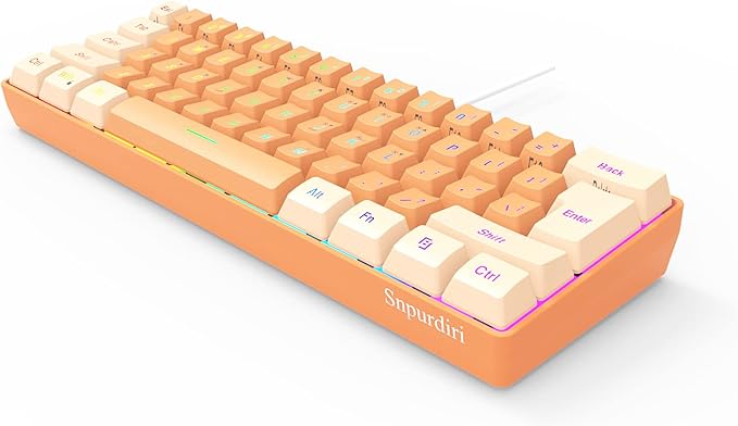 Snpurdiri 60% Wired Gaming Keyboard, RGB Backlit Ultra-Compact Mini Gaming Keyboard for PC/Mac Gamer, Typist, Travel (Cream and Orange)