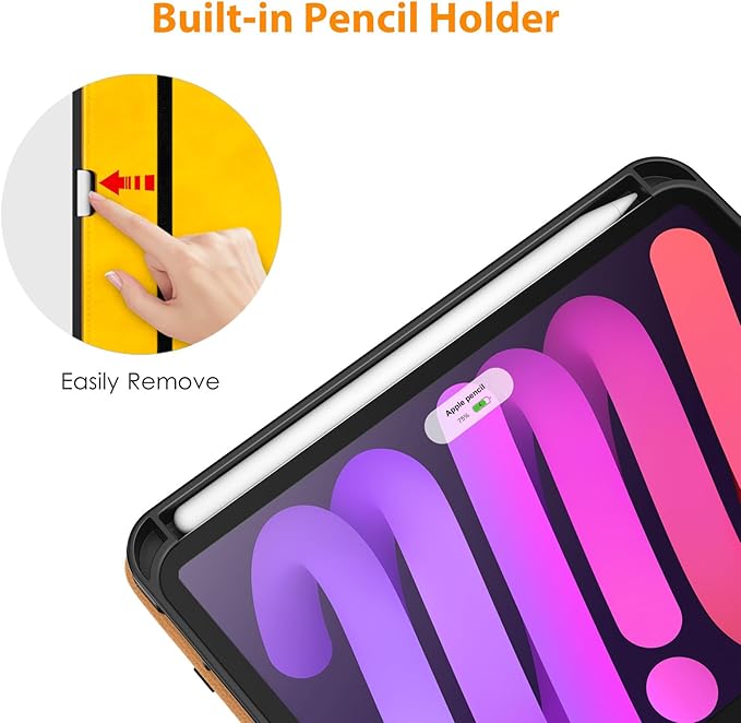 DTTO for iPad mini 7th (A17 Pro) 2024/iPad Mini 6th Generation Case 2021 8.3 Inch, Premium Leather Business Folio Stand Cover for Mini 7/6 with Pencil Holder-Multiple Viewing Angles, Yellow