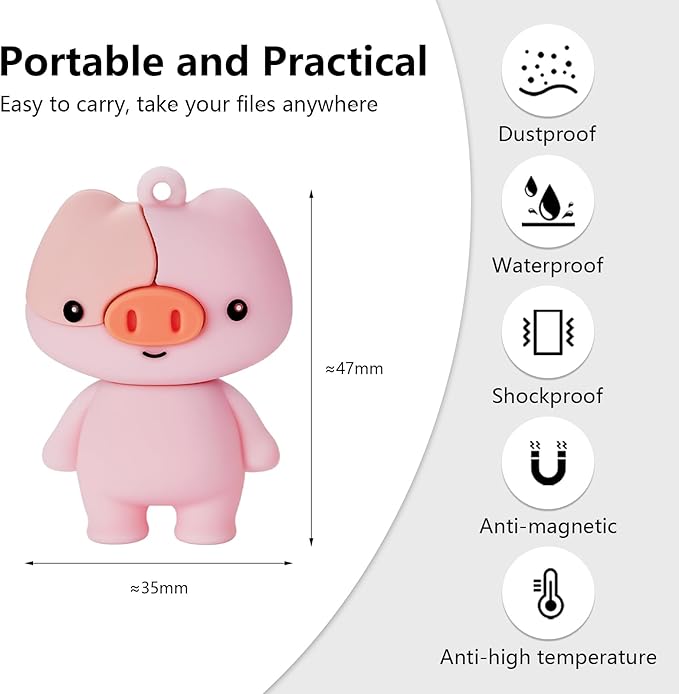 USB Flash Drives, 16GB/32GB/64GB/128GB Silicone USB2.0 High Speed Thumb Memory Stick Pen Date Storage Pendrive U Disk (Piggy, 128GB)