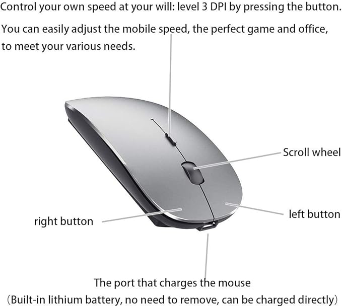 PeiBO Bluetooth 5.2 Wireless Dual-Mode Mouse, Gray Black, 2022 Model