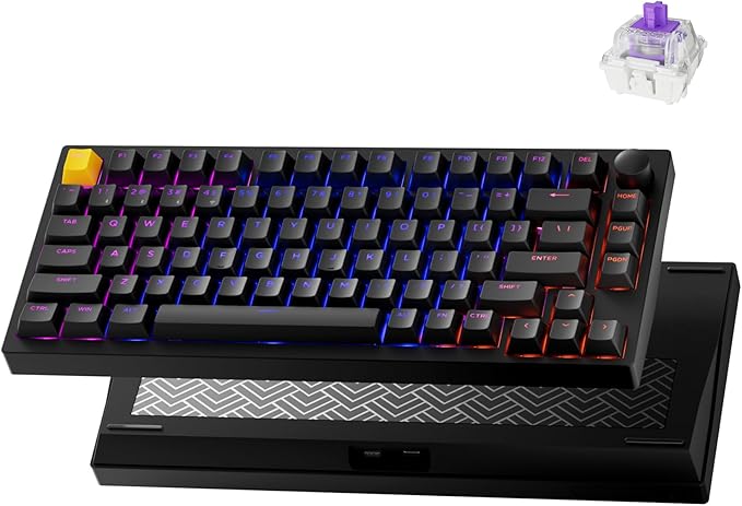 LEMOKEY P1 HE 75% Wireless Custom Mechanical Gaming Keyboard with Gateron Double-Rail Magnetic Switches Knob Version, QMK 2.4 GHz Bluetooth 5.2 RGB Backlight Compatible with Mac Windows Linux-Black