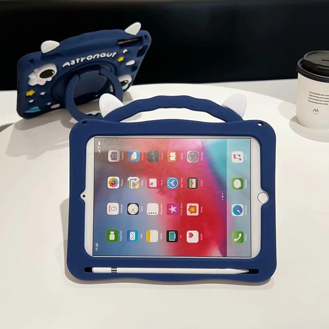 3D Cute Press Astronaut Case for iPad 10th Generation (2022) 10.9 inch/iPad (A16) 11th 2025 11 inch,Cartoon Character Space Soft Silicone Rotating Stand Case with Lanyard for Kids Teens Girls Women