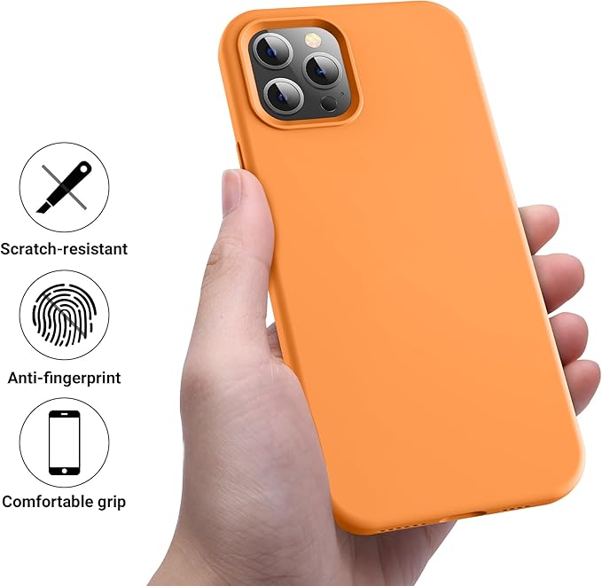 OTOFLY Compatible with iPhone 12 Pro Max Case 6.7 inch(2020),[Silky and Soft Touch Series] Premium Soft Liquid Silicone Rubber Full-Body Protective Bumper Case （Orange）