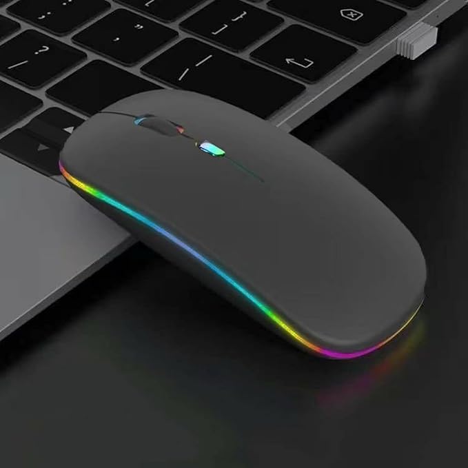 2 Pack Wireless Bluetooth Mouse,LED Dual Mode Rechargeable Silent Slim Laptop Mouse,Portable(BT5.2+USB Receiver) Dual Mode Computer Mice,for Laptop,Desktop Computer,Tablet,Phone,TV (Black+Grey)
