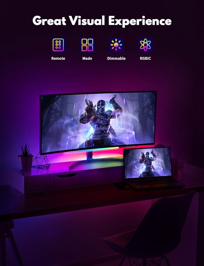 Under Monitor RGB Light Bar, LED Light for Desk Gaming Setup, USB Powered Keyboard Light, 12 Inch 5V, 353 Color Change Modes, Wireless Remote, LED Ambient Lights for Room Decor, Desk Setup, PC