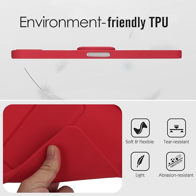 Case for iPad mini 7th & 6th Gen with Kickstand, Soft TPU + Hard PC Ultimate Delicate Touch Feeling Shockproof Protective Back Cover for iPad mini 7th 6th Women Men, Red