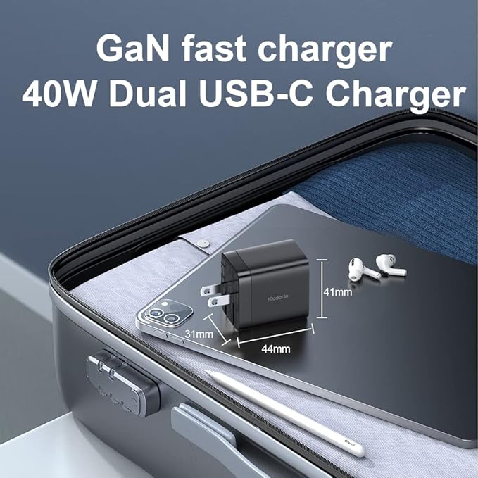 mcdodo 40W Dual USB C Charger Block Foldable USB-C Fast Charging Wall Charger Power Adapter for iPhone 16 15 Pro ProMax Plus,Galaxy,MacBook,iPad and More
