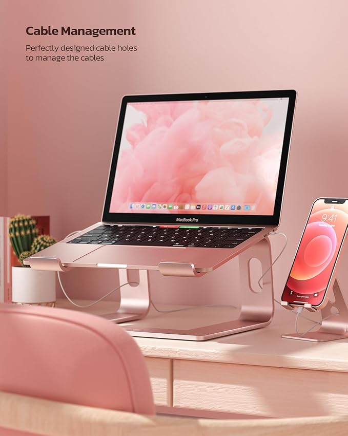 Nulaxy Laptop Stand, Ergonomic Aluminum Laptop Computer Stand, Detachable Laptop Riser Notebook Holder Stand Compatible with MacBook Air Pro, Dell XPS, HP, Lenovo More 10-16” Laptops - Rose Gold