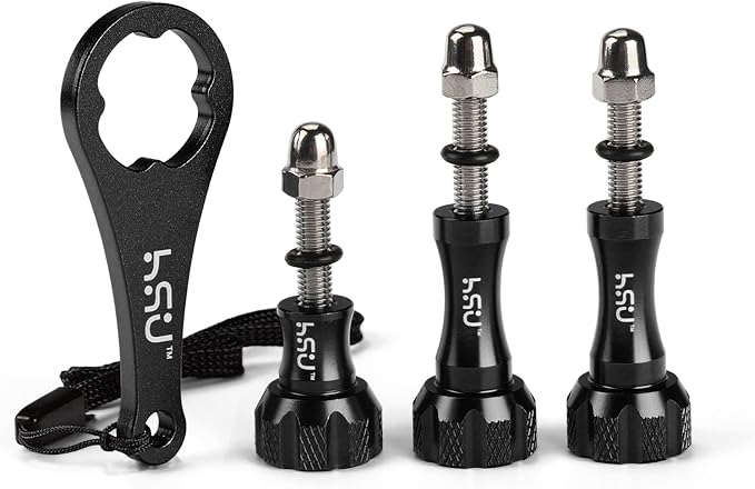 HSU Aluminum Thumbscrew Set + Wrench for Gopro Hero 13, 12, 11, 10, 9, 8, 7, 6, 5, 4, 3, AKASO Campark and Other Action Cameras (Black,3Pcs)