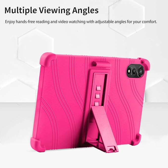 for Nexall N90 Tablet Case 12Inch, Shockproof Four Corner Airbag Protection,Soft Silicone Edge Cover with Built-in Stand,Heavy Duty Protective Sleeve for Nexall N90,Rose Red