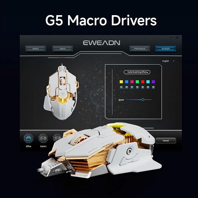 SEUNKWANG EWEADN G5 Wired Gaming Mouse, Ergonomic RGB Computer Mouse, 12800 Adjustable DPI, 9 Programmable Macro Buttons with Rapid Fire Key Compatible for PC/Laptop/Windows-White