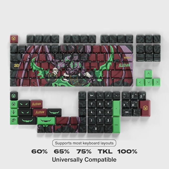 World Of Warcraft Illidan Stormrage Full Art keycap set PBT Dye Sub Keycaps for Mechanical Gaming Keyboards, Cherry MX Switches, Custom Side Print, ANSI ISO Support, US Layout - Officially Licensed