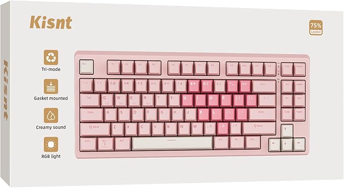 Kisnt KN85 Wireless Mechanical Gaming Keyboard, 75% Layout with RGB Backlit, Custom Hot Swappable, Creamy Sound, Bluetooth/2.4GHz/USB-C Compatible with Windows/Mac/PC (Rose Pink, Linear Switch)