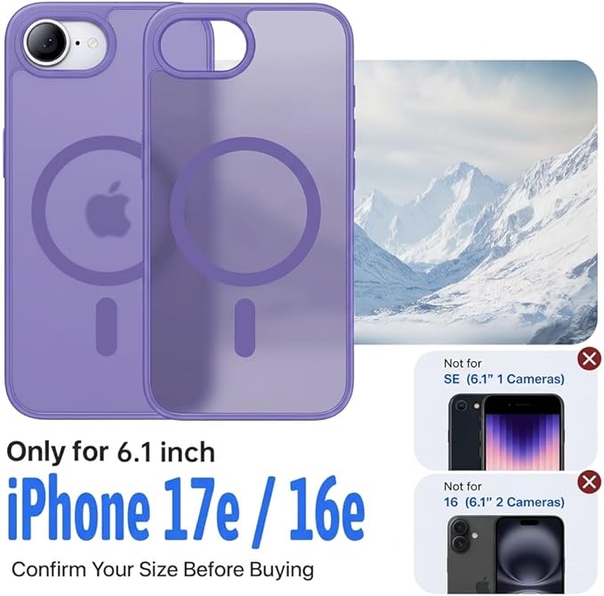 Eastinbox Magnetic Shockproof for iPhone 17e & iPhone 16e Case [Compatible with MagSafe] [Military-Grade Protection] Anti-Yellowing, Matte Protective Phone Case for iPhone 17 e/16 e 6.1",Light Purple