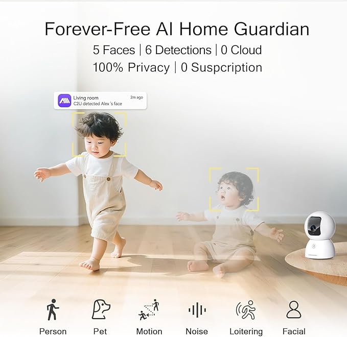 3K 5G Wi-Fi Security Camera Indoor, Backup Battery for Power Outage Protection, Free AI Tracking Facial ID, 5MP Pet/Dog Camera w/ Speaker & Phone App, PTZ Baby Monitor, 0-Glow Night Vision, 2-Way Talk