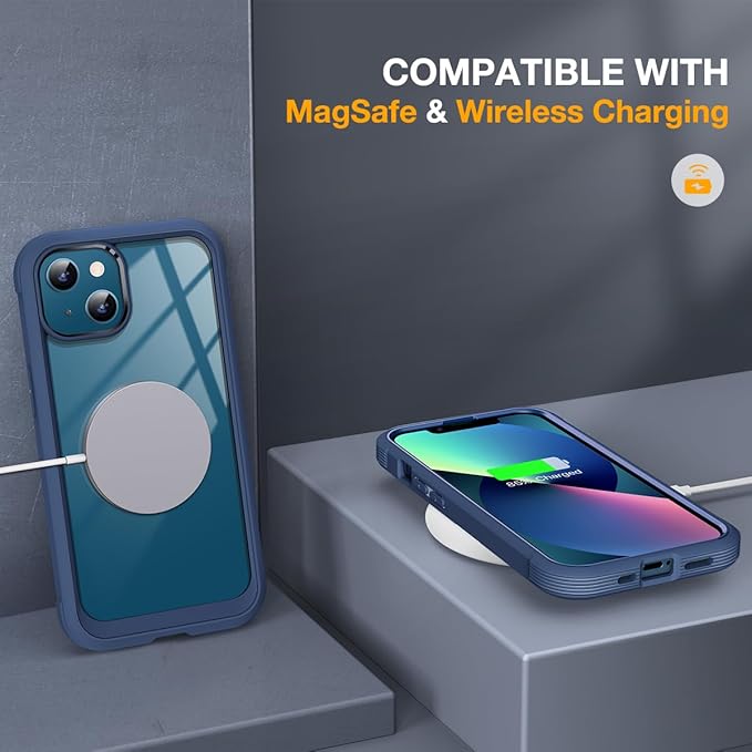 Miracase for iPhone 13 mini Case 5.4",Full-Body Protection,Clear Bumper Case with Built-in 9H Tempered Glass Screen Protector,Military-Grade Drop Protection Outdoor Phone Case for 13 mini,Dark Blue