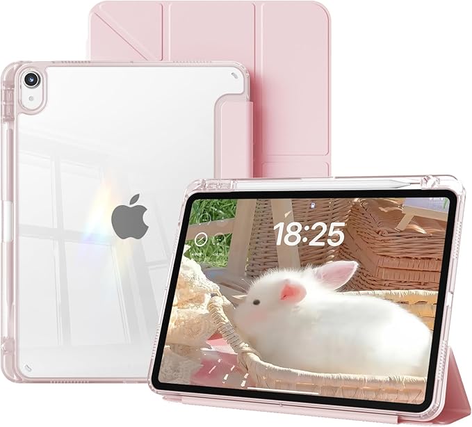 Clear Case for iPad mini 7 A17 Pro 8.3 Inch, iPad mini 7th/6th Generation Case (2024/2021),Slim Shockproof Transparent Back,Y-Shaped Mutil Angles Folding,Supports Pencil Pro&USB-C (Pink)