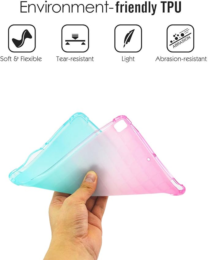 for Apple iPad 9th/8th/7th Generation Case 10.2 inch (2021/2020/2019),Slim Lightweight Translucent Clear Soft TPU Back Shockproof Cover Silicone Corner Protective Tablet Shell, Pink & Green