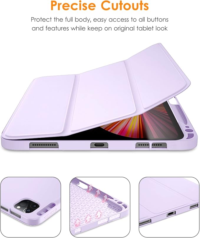 DTTO for iPad Pro 11 inch 4th/3rd/2nd/1st Generation 2022/2021/2020/2018 Case, Smart Slim Trifold Stand Soft TPU Back Cover with Built-in Pencil Holder, Also Fit iPad Air 5/4,Taro Purple