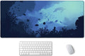 SSOIU Blue Ocean Big Turtle Desk Mat, Under The Sea Peaceful Extra Large Mouse Pad, Extended Gaming Mat 35.5" X 15.7", Large Non-Slip Rubber Base with Stitched Edges