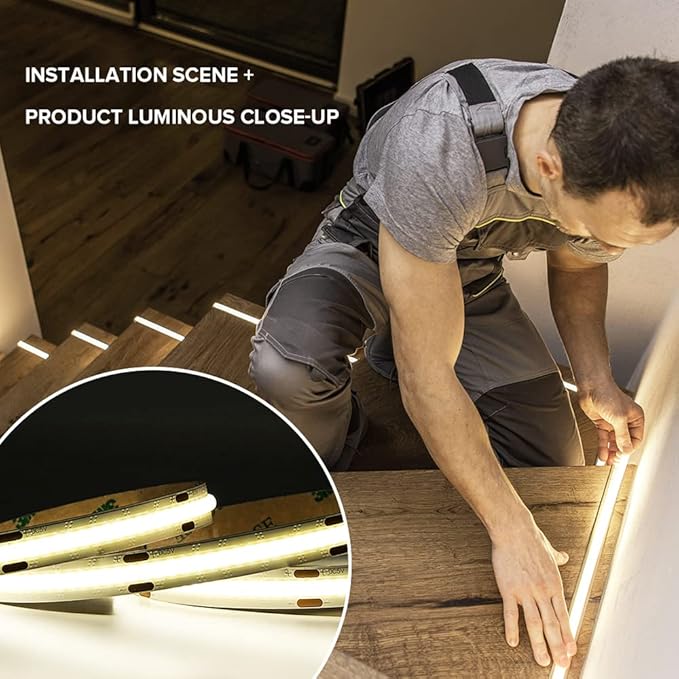 USB LED Light Strip 6.56FT, 5 Volt USB Powered COB LED Tape Lights, 3000K Warm White 8mm High Density Flexible Strips CRI90+ for TV Backlight Under Cabinet Bedroom, No Controller and Power