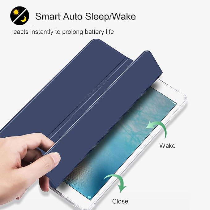 Case for iPad Pro 9.7 Only(Old Model 2016), Lightweight Slim Auto Sleep/Wake Trifold Stand Smart Cover, Soft TPU Frosted Translucent Back Pencil Holder Case for iPad Pro 9.7 Inch, Navy Blue