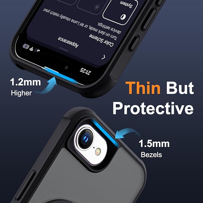 SKYLMW Compatible with iPhone 16e Case & iPhone 17e Case 6.1" with Invisible Magnetic O-Ring Stand Military-Grade Translucent Phone Cases [Compatible with Mag-Safe][Great Grip Feeling], Black