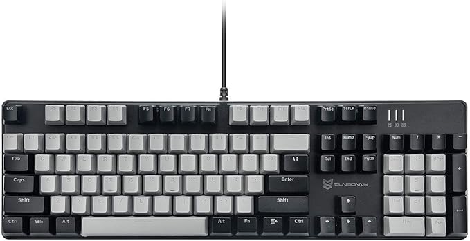 Merdia 104 Keys Wired Mechanical Gaming Keyboard | White LED Backlit US Layout | Hot Swappable Blue Switch Full Size Mechanical Keyboard | Black & Grey Keycaps Light Up PC Gaming Computer Keyboards