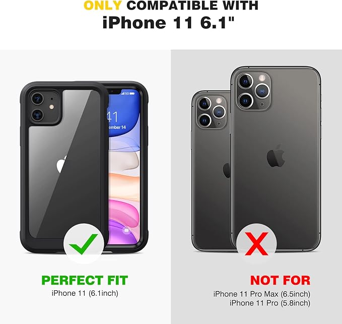 Diaclara Compatible with iPhone 11 Case, Full Body Rugged with Built-in Touch Sensitive Anti-Scratch Screen Protector, Soft TPU Bumper Case Clear Compatible with iPhone 11 6.1" (Black and Clear)