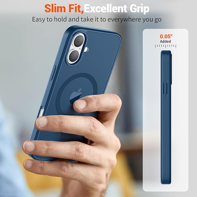 SUPFINE Magnetic for iPhone 16 Case (Compatible with MagSafe) (Military Grade Drop Protection) Translucent Matte Shockproof with Anti-Fingerprint Phone Case,Deep Blue