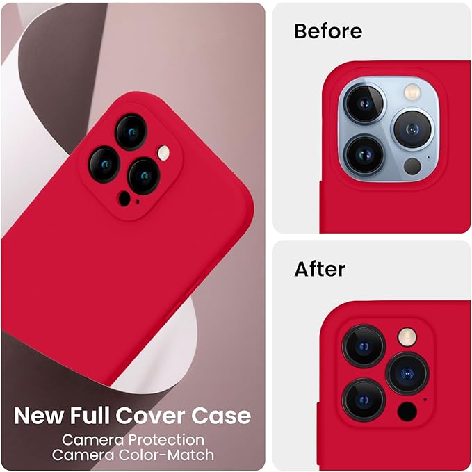 FireNova Designed for iPhone 13 Pro Max Case, Silicone [Camera Protection] Phone Case, Soft Anti-Scratch Microfiber Lining Inside, 6.7 inch, Deep Red