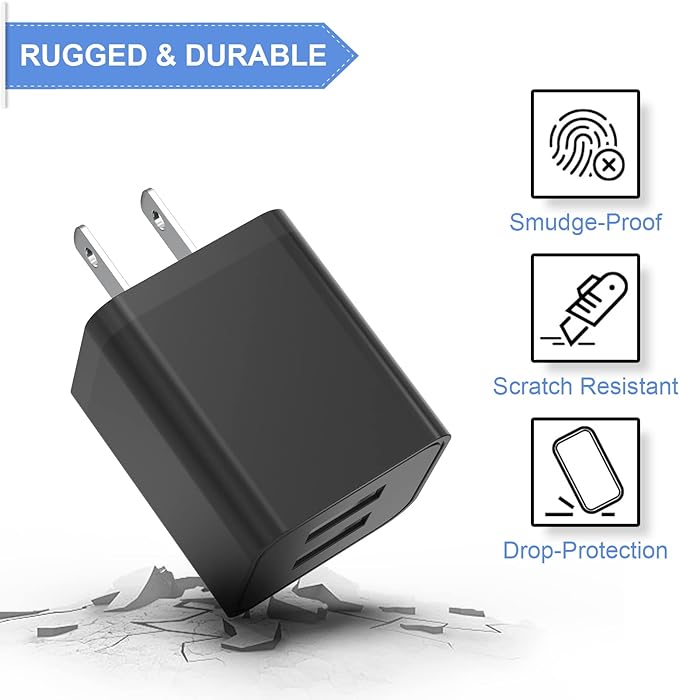 6Pack USB Wall Charger, iGENJUN 2.4A Phone Charger Dual USB Port Cube Power Plug Adapter Fast Wall Charger Block Compatible with iPhone 17/17 Pro/16/16 Pro, Samsung Galaxy, Pixel, LG, Android-Black