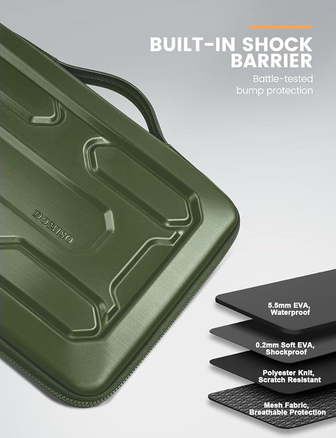 DOMISO 17 inch Laptop Sleeve with Handle Shockproof Waterproof EVA Protective Case for 17.3" ZBook Fury 17.3 G8/MSI GS73VR Stealth Pro/HP Envy 17/LG Gram 17"/ROG Strix GL702VS, Green