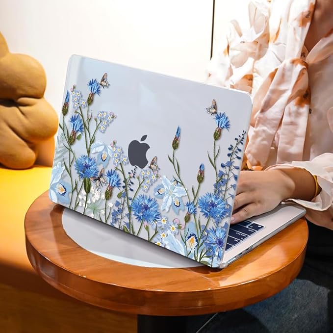 Compatible with MacBook Neo 13 inch Case 2026 (Model A3404), Printed Pattern Hard Shell Laptop Case with Keyboard Cover & Screen Film, Slim Plastic Protective Cover, Tropical Blue Flowers