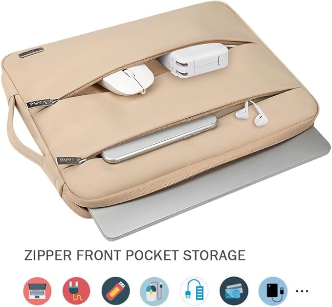 Voova Laptop Sleeve Carrying Case 13 13.6 Inch Compatible with MacBook Air 13 M1/M2/M3/M4, MacBook Pro 13/14, IPad Pro 13, Waterproof Slim Computer Cover Bag, Apricot