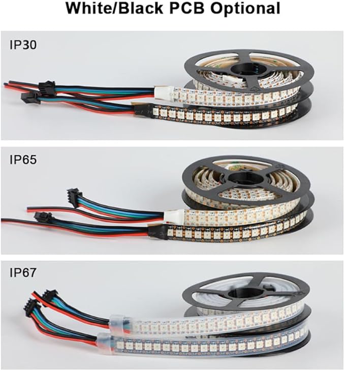 WS2812B LED Strip Individual Addressable Light SMD 5050 RGB Pixel Strip DC5V (3.2FT 144LEDS Waterproof IP65, White PCB)
