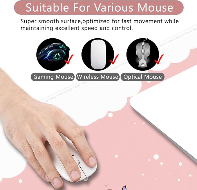 Pink Large Gaming Mouse Pad Cat Desk Pad XXL Cute Mouse Mat 35x15.7x0.12 inch Desk Accessories Kawaii Keyboard Pad (Pink -5)