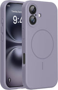 Miracase Magnetic for iPhone 16 Plus Case, [Soft Anti-Scratch Microfiber Lining], Magnetic for MagSafe, Liquid Silicone Shockproof Drop Protection Phone Case for 16 Plus,Lavender Gray