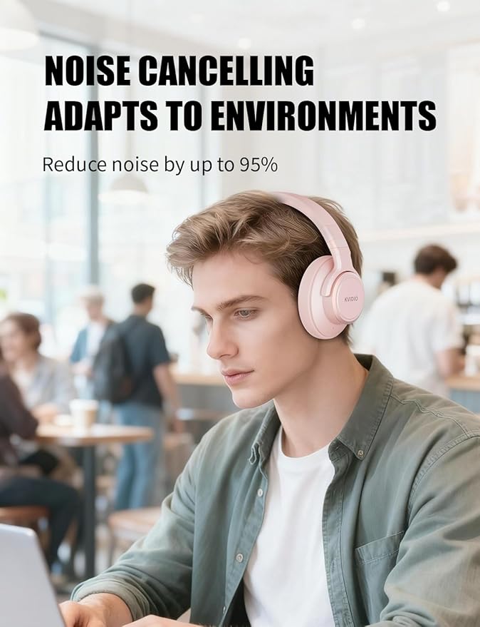 KVIDIO Hybrid Active Noise Cancelling Headphones, Wireless Bluetooth Headphones Over Ear with Mic, 70H Playtime, Transparency Mode, Hi-Fi Stereo Sound, Deep Bass Headsets for Phone PC