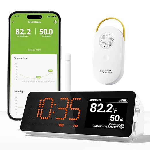 MOCREO WiFi Indoor Hygrometer Thermometer 2000ft Long Monitor Range, Smart Remote Humidity Temperature Sensor with App Email Alert, 2-Year Free Data Export, for Room, Garage, Basements