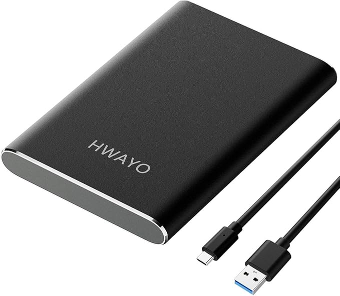 HWAYO 750GB Portable External Hard Drive, USB3.1 Gen 1 Type C Ultra Slim 2.5'' HDD Storage Compatible for PC, Desktop, Laptop, Mac, Xbox One (Black)