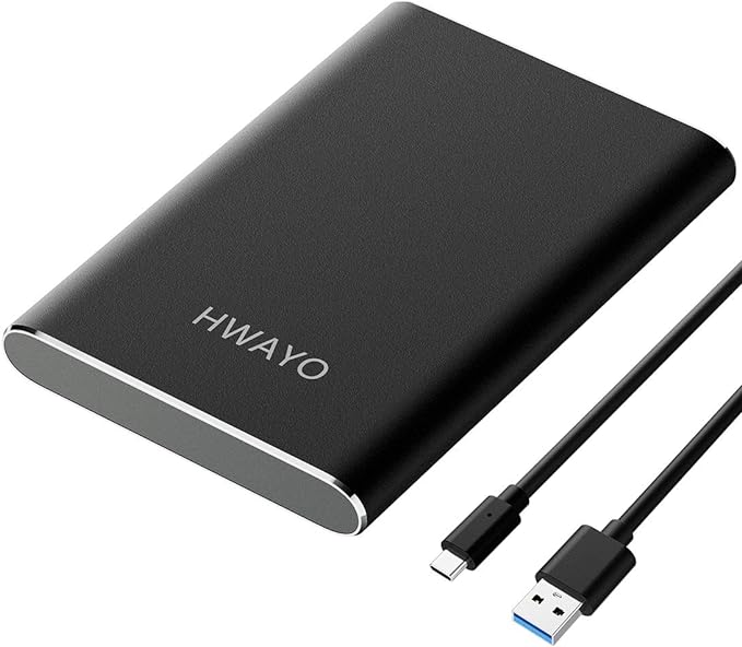 HWAYO 250GB Portable External Hard Drive, USB3.1 Gen 1 Type C Ultra Slim 2.5'' HDD Storage Compatible for PC, Desktop, Laptop, Mac, Xbox One (Black)