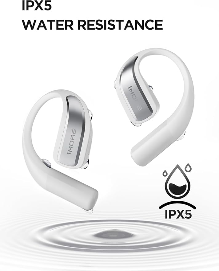 1MORE S70 Open Ear Earbuds Wireless Bluetooth, 40H Battery IPX5 Waterproof, Comfortable Lightweight Headphones for Running Gym Sports, App Control, Clear Calls, White