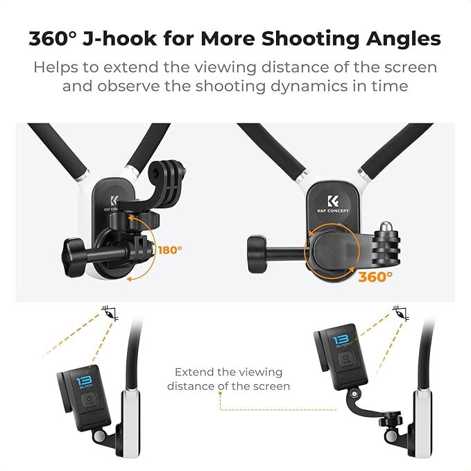 K&F Concept Magnetic Neck Mount for GoPro Hero 13/12/11/10/9 Black, DJI Osmo Action 3/4/5 Pro, Neck POV Vlog Selfie Hand Free Neck Holder Chest Stand Video Recording for DJI Osmo Pocket 3