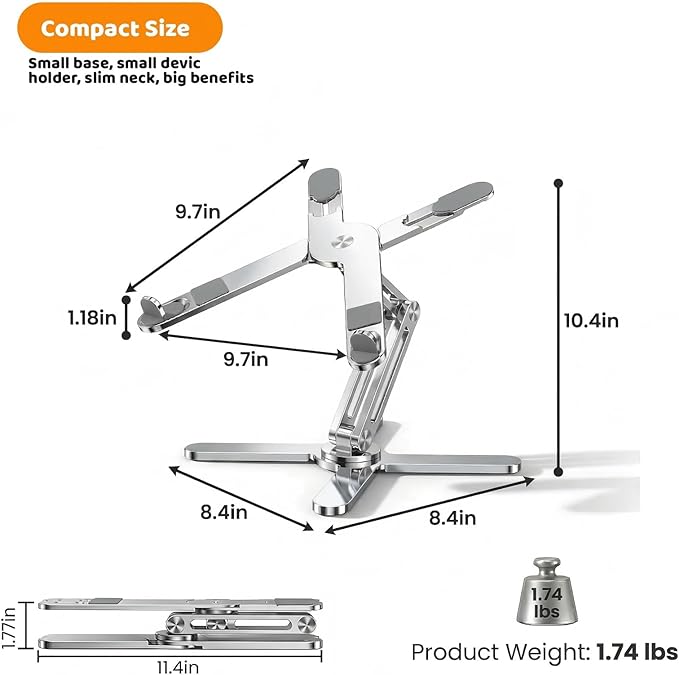 Moallia Laptop Stand with 360 Rotating Base, Computer Notebook Laptop Riser Metal Holder for Desk Collaborative Work, Fully Foldable for Easy Storage, Fits All MacBook, Laptops up to 16 inches