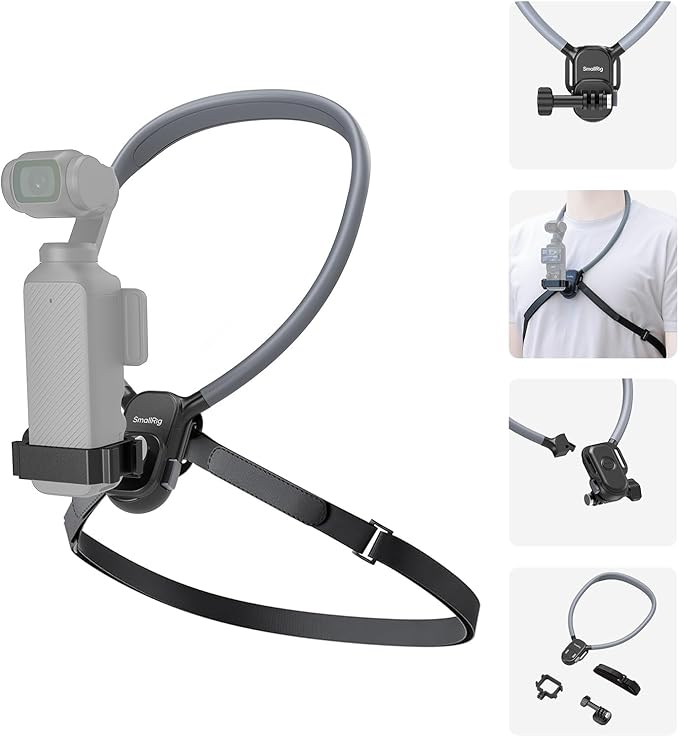 SMALLRIG Magnetic Neck Mount for DJI Pocket 4/3/OSMO 360/Nano/Action 6/5 Pro/4, for GoPro Hero 13/12/11/10, for Insta 360 X5/X4/X3/Ace Pro 2, Action Camera Chest Mount for Hands-Free POV Vlogging-5567